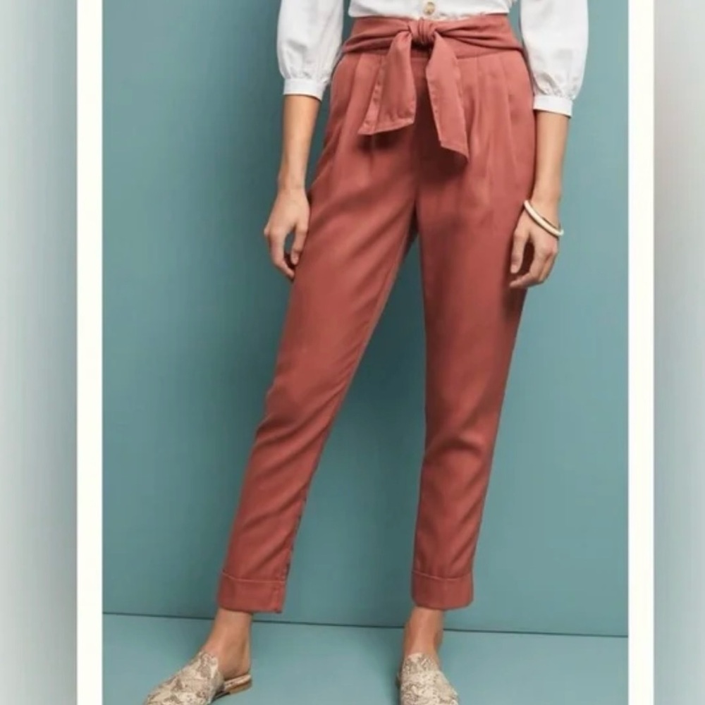 Anthropologie Cartonnier Kingsley Paperbag Tie-Waist Pants, Terracotta, 4